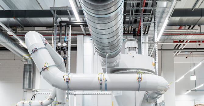 Large ceiling pipe in factory