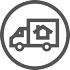 A moving truck depicted in a grey circle.