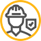Technician with safety checkmark icon