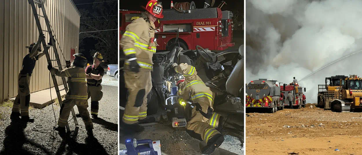 Collage of firemen at work