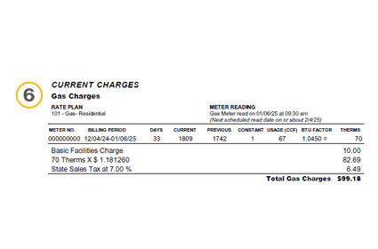 Snippet of Enbridge Gas bill - explanation of bill section