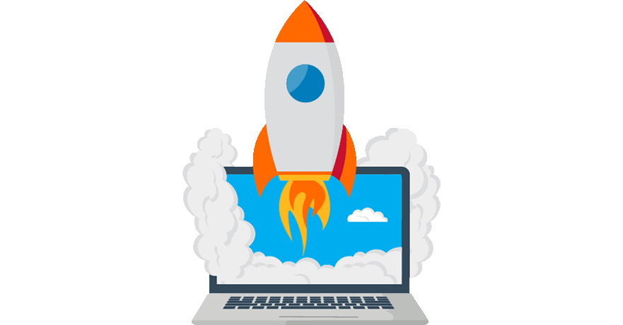 Illustration of a rocket and laptop computer