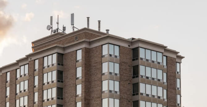 Exterior of two multi-storey residential buildings