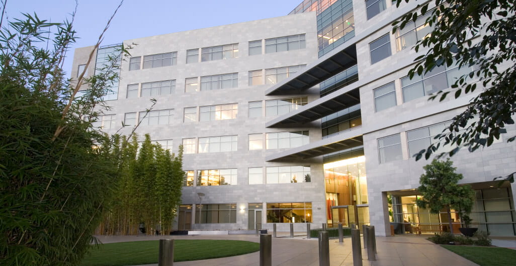 Exterior of modern white office building