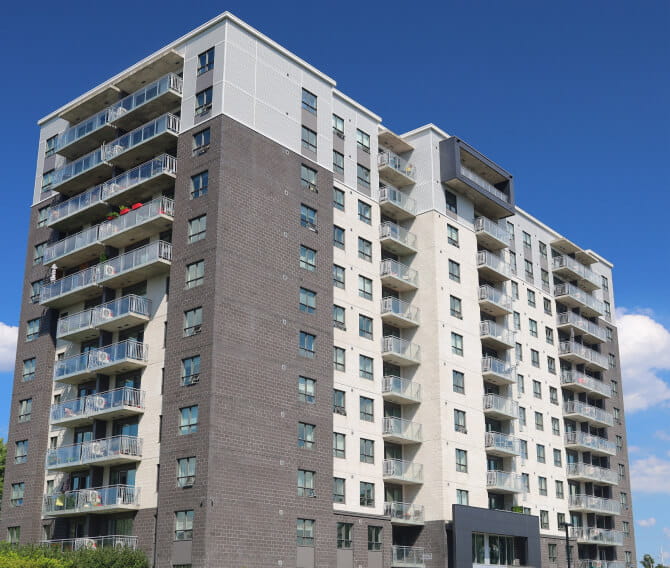 Exterior of apartment building.