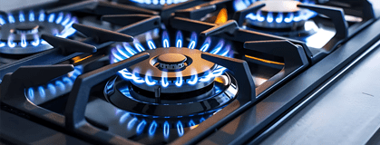 Burning gas stove in the kitchen