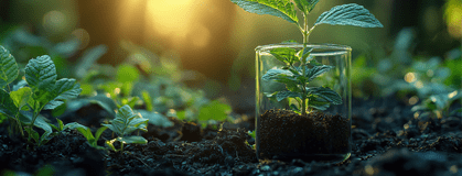 A plant growing in a glass container